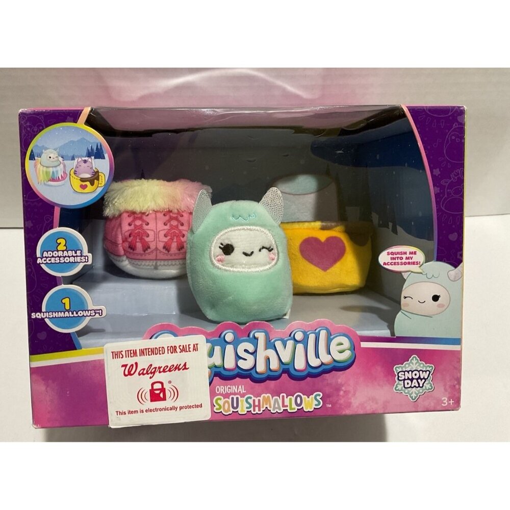 Squishville Snow Day By Squishmallows 1 Squishmallow 1” & 2 Accessories New